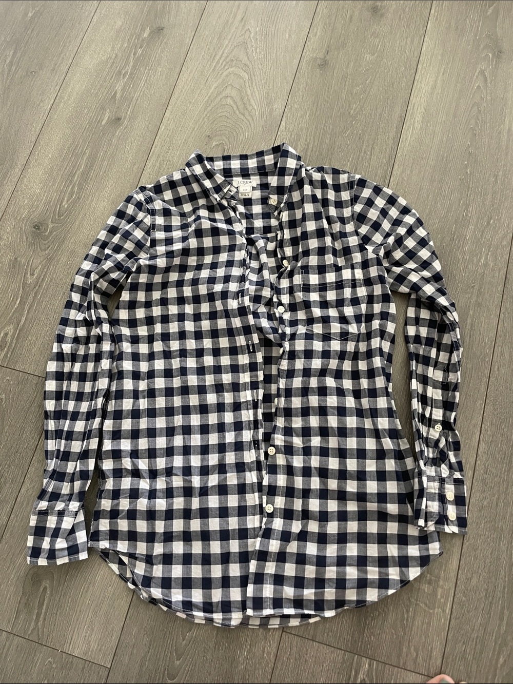 J. Crew Navy and White Gingham Button-Down Shirt